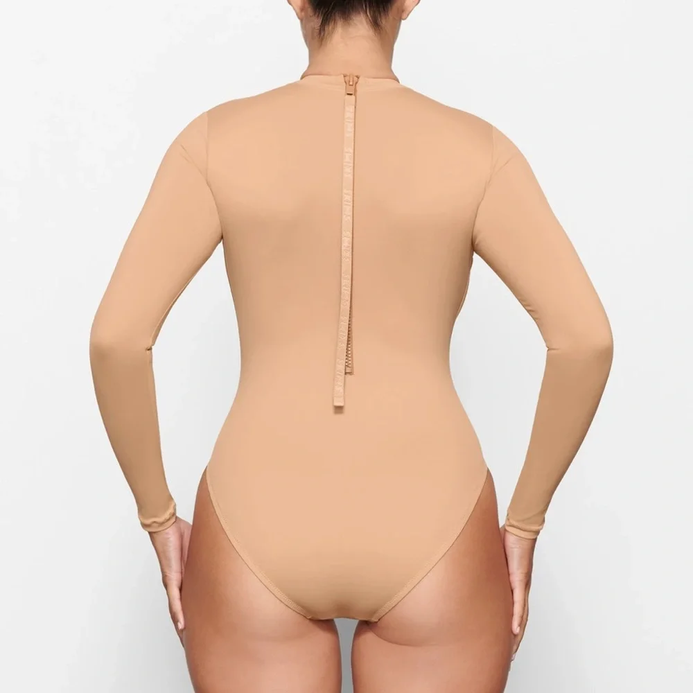 Skims Swim Long Sleeve One Piece Ochre M